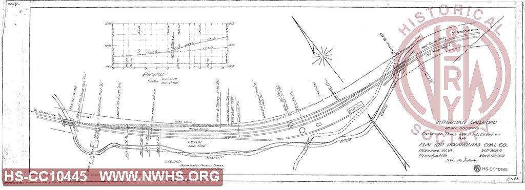 Virginian Railroad plan showing proposed track revision & extension for Flat Top Pocahontas Coal Co, Herndon, W.VA, M.P. 368.0