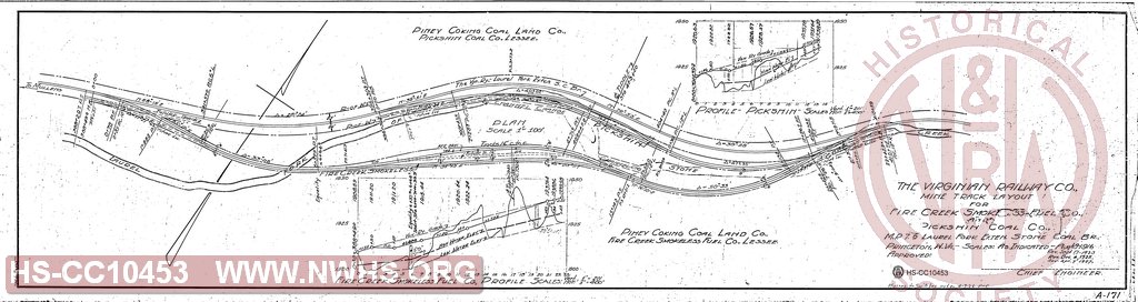 The Virginian Railway Co. Mine Track Layout for Fire Creek Smokeless Fuel Co., and Pickshin Coal Co., M.P. 7.6 Laurel Fork Exten. Stone Coal Br.