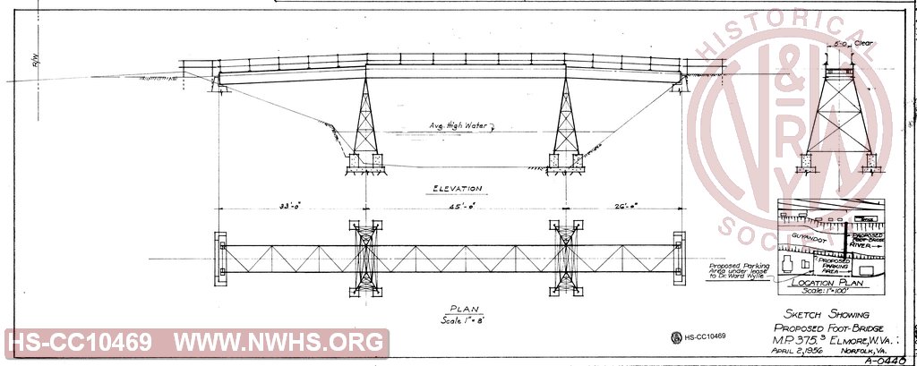 Sketch showing proposed foot-bridge M.P. 375.3, Elmore W.VA