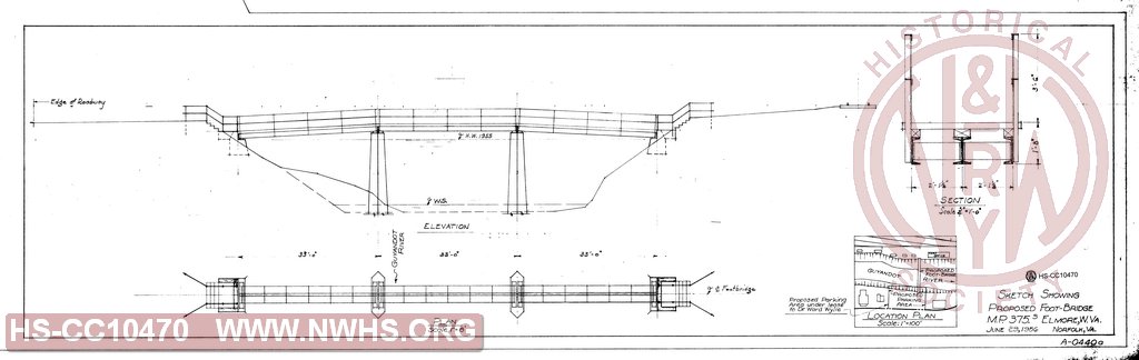 Sketch showing proposed foot-bridge M.P. 375.3, Elmore W.VA