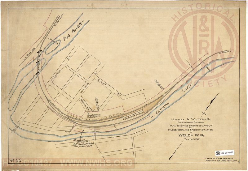 N&W Pocahontas Division, Plan showing proposed layout of Passenger and Freight Stations, Welch W.Va