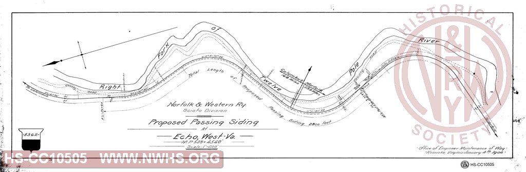 N&W Ry Scioto Division Proposed Passing Siding at Echo, West Va  M.P. 538+4540'