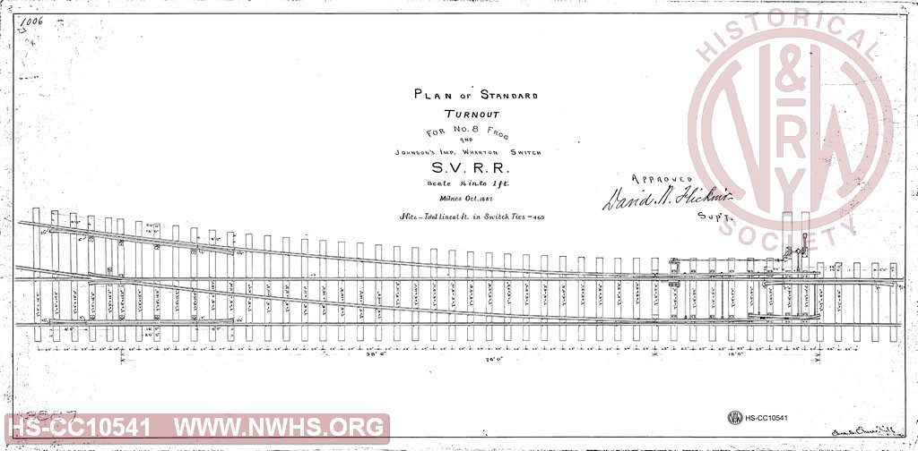 Plan of Standard turnout for No. 8 Frog and Johnson's Imp. Wharton Switch, S.V.R.R