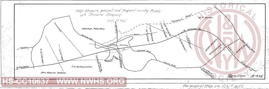 Map showing present and proposed county roads at Moneta, VA.