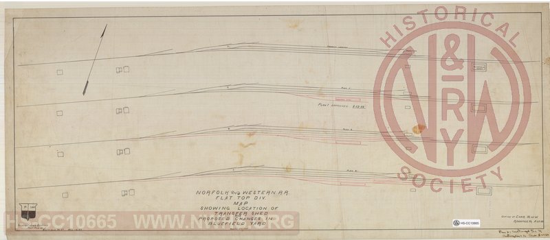 Flat Top Division, Map showing location of Transfer Shed and proposed changes in Bluefield Yard.