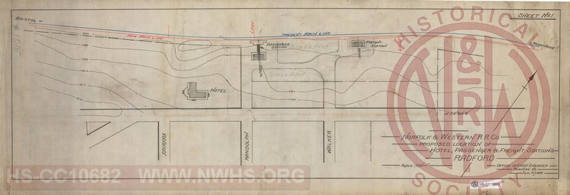 N&W RR Co, Proposed Location of Hotel, Passenger & Freight Stations Radford