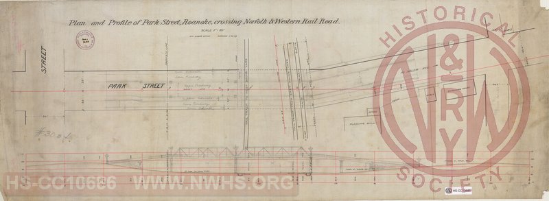 Plan and profile of Park Street, Roanoke, crossing Norfolk & Western Rail Road