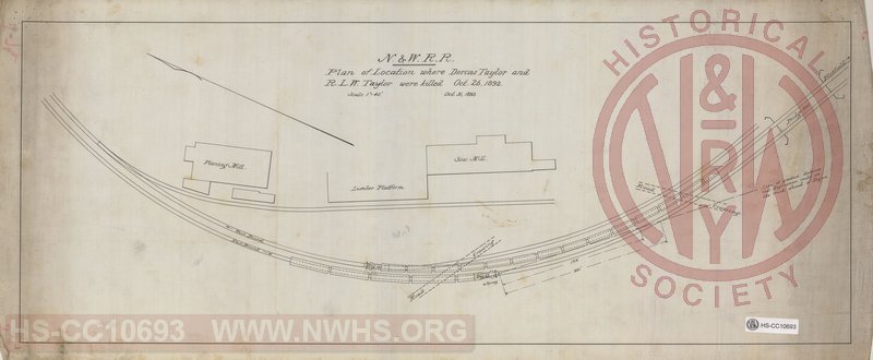 N.& W. R.R. Plan of location where Dorcas Taylor and R.L.W. Taylor were killed Oct. 26, 1892