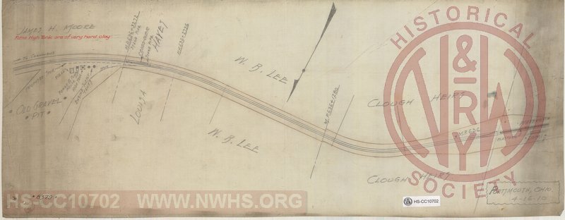 Shows Waverly platform and depot. MP 636 and west to "Old Gravel Pit" with proposed spur.