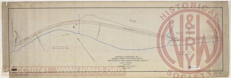 N&W Ry, Naugatuck branch of the Ohio Extension, Plat of right of way acquired through lands of Vici Crum Tract No 2 Wayne Co. W. VA