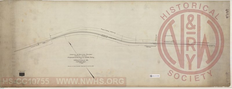 N&W Ry, Norfolk Division, Proposed Extension to middle siding at Montvale, VA MP 240+1805