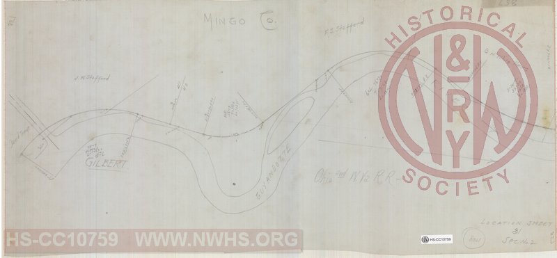 Projected location of Deepwater RR, Map of Ohio & West Virginia RR near Gilbert