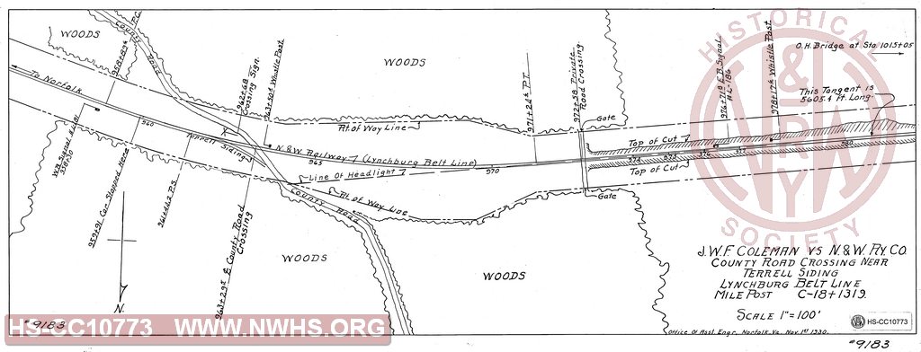 J.W.F. Coleman vs N&W Ry Co., County Road Crossing near Terrell Siding, Lynchburg Belt Line MP C18+1319'