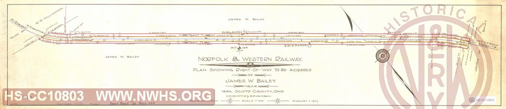 Plan showing Right of Way to be acquired of James W. Bailey near Vera, Scioto County,OH MP 103+2777.8 to MP 104+2864.1