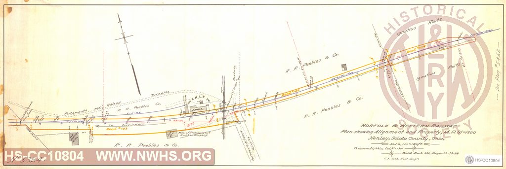 Plan showing Alignment and Property, MP 91+1200, Henley, Scioto County,OH.