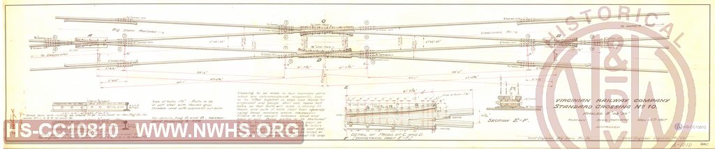 Virginian Railway Company Standard Crossing No. 10., Angles 5 deg., 43', 29" - for use at crossing with Big Stony Railway