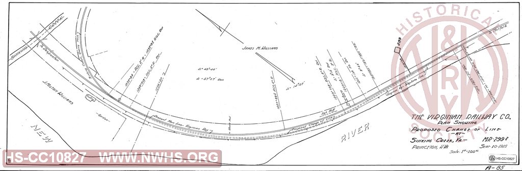 Plan Showing Proposed Change of Line at Sinking Creek VA, MP 299.2