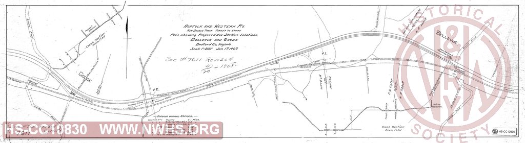 New Double Track Forest to Lowry, Plan Showing Proposed New Station Locations, Bellevue and Goode, Bedford County VA