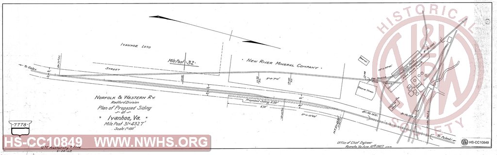 Plan of Proposed Siding at Ivanhoe, VA MP 31+4327'