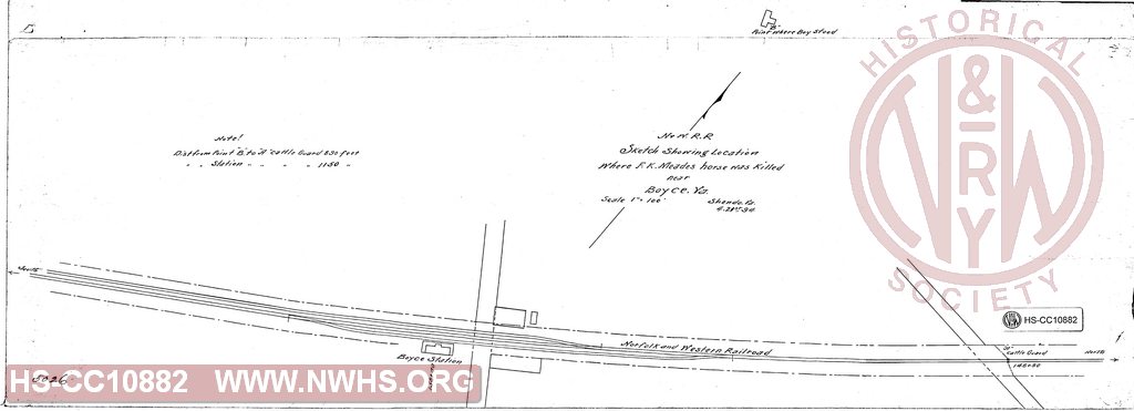 Sketch showing location of where F.K. Meades horse was killed near Boyce, VA