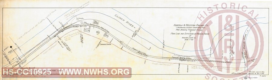 Plan Showing Proposed Change in Main Line and Extension of Passing Siding at Swords Creek VA