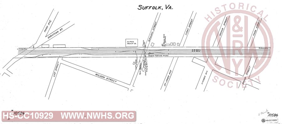 Map of Tracks in Suffolk VA in relation of accident at Wellons St. grade crossing.