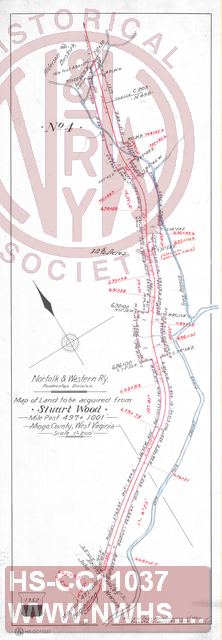 N&W Rwy. Pocahontas Division, Map of Land to be acquired from Stuart Wood, MP 497+1001', Mingo County WV