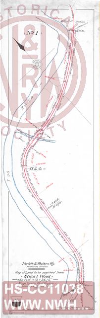 N&W Rwy. Pocahontas Division, Map of Land to be acquired from Stuart Wood, MP 478+3516', Mingo County WV