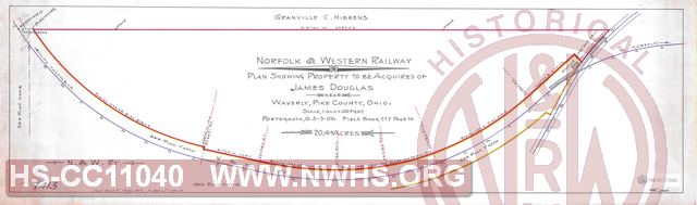 N&W Ry, Plan showing property to be acquired of James Douglas near Waverly, Pike County, Ohio