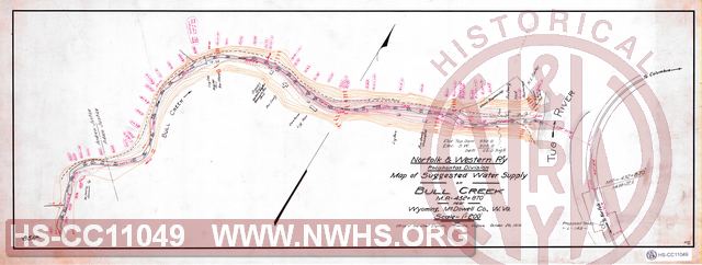 N&W R'y, Pocahontas Division, Map of suggested water supply on Bull Creek, MP 432+870' near Wyoming, McDowell Co., W.Va.