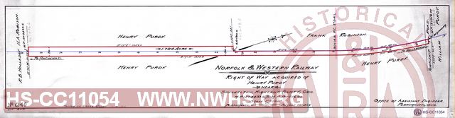 N&W Rwy, Right of Way acquired of Henry Purdy near Shackelton, Highland County, Ohio, MP 12+3433.6 to MP 13+216