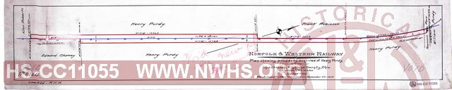 N&W Rwy, Plan showing property acquired of Henry Purdy near Shackelton, Highland County, Ohio, MP 12+3144.6 to MP 13+216