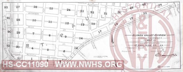 Clinch Valley Div. N&W RR, Map Showing Original, Revised and Additional Right of Way, St. Paul, VA