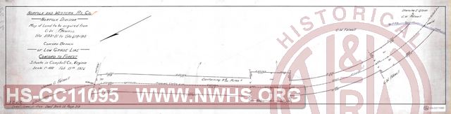 N&W Ry Co., Norfolk Division, Map of land to be acquired from C.W. Falwell, Sta 593+31 to Sta 619+94, Concord Branch of Low Grade Line Concord to Forest