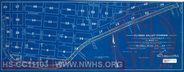 Clinch Valley Div. N&W RR, Map Showing Original, Revised and Additional Right of Way, St. Paul, VA