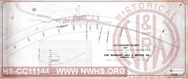 VGN Railway Map Showing Proposed Side Track & building Site for The Roanoke Gas & Water Co., Roanoke VA