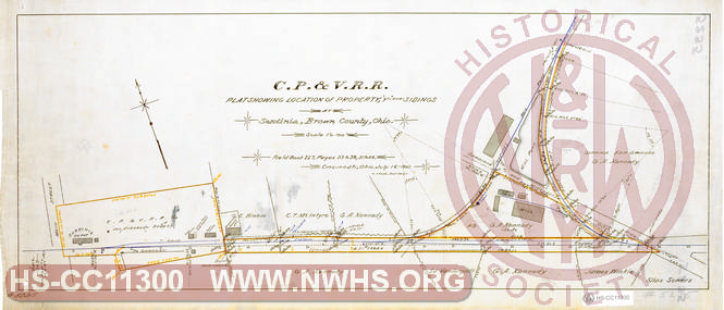 C.P. & V.R.R, Plat showing location of property "Y" and sidings at Sardinia, Brown County, Ohio