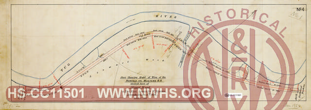 Plan showing right of way of the N&W RR through land of Stuart Wood on Tug River Logan Co. W.Virginia