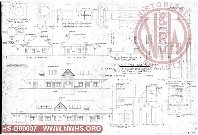 N&W Ry, Standard First Class Passenger Station - Sheet No. 2 of 2 Sheets - Elevation and Details