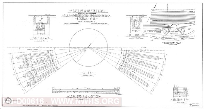 N&W Ry, Plan of Engine pits in round house, Eckman, W. Va.
