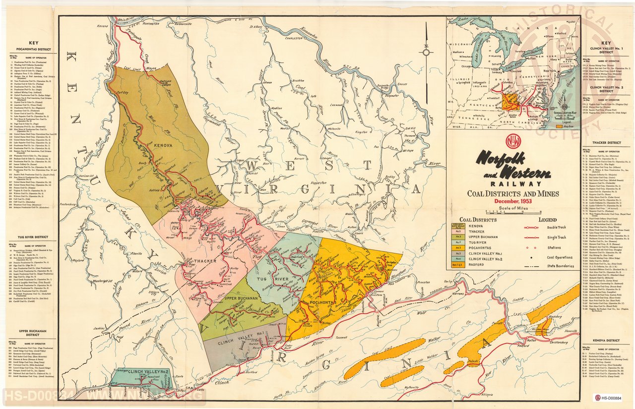Map of N&W Coal Districts and Mines Dec. 1953