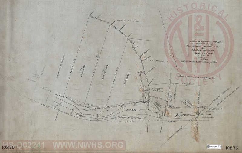 Plan showing property lines for Additional Right of Way, Auville Yard, Sta. 54 to 71.