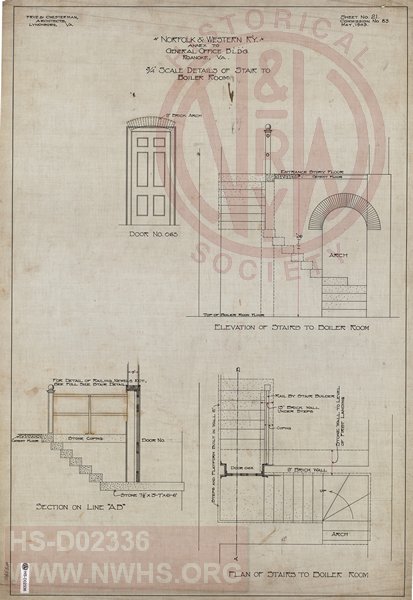 N&W Ry, Annex to General Office Bldg., Roanoke, Va. 3/4" Scale Details of Stair to Boiler Room