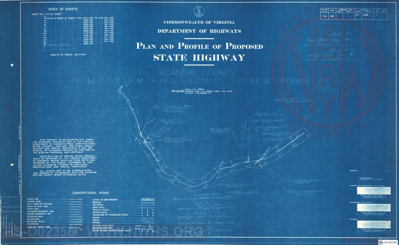 Plan and Profile of Proposed State Highway, Roanoke County, Sheet 1 - Title Sheet