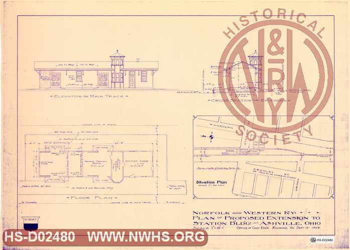 Plan of Proposed Extension to Station Building at Ashville OH