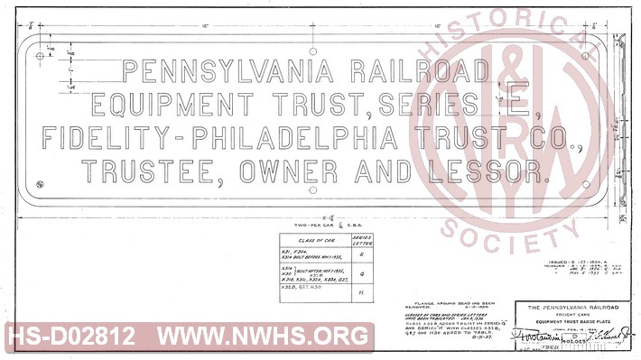 The Pennsylvania Railroad, Freight Cars, Equipment Trust Badge Plate  (Philadelphia Trust Co.)