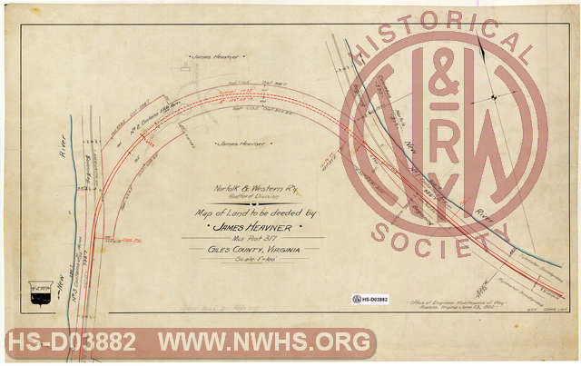 N&W R'y, Radford Division, Map of Land to be deeded by James Heavner, Mile Post 317, Giles County, Virginia