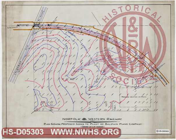 N&W Ry, Plan Showing Proposed Siding to plant of Baldwin Piano Co. near Hyde park, Hamilton County, Ohio