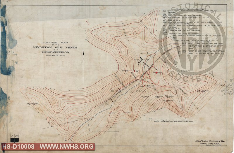 Contour Map of the Kingston Ore Mines near Christiansburg, VA