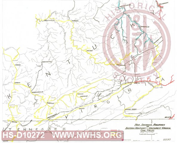 Map showing Railroads in Eastern Kentucky and Southwest Virginia Coal Fields